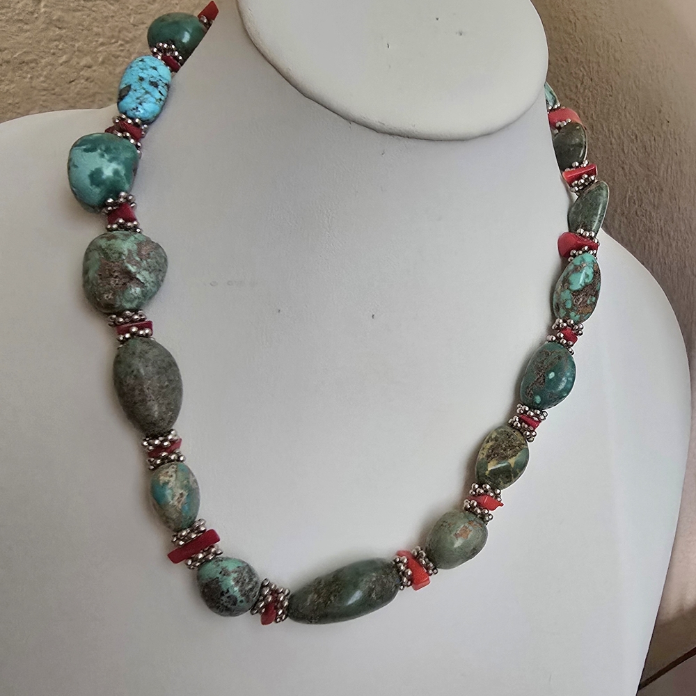 Turquoise and Coral Beaded Necklace